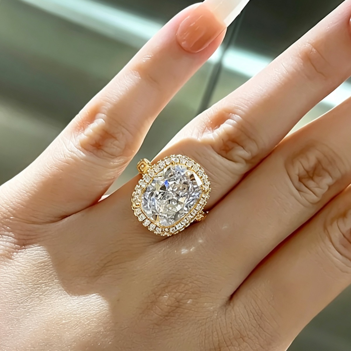 Men's Exquisite Modern Cushion-Shaped Halo Synthetic Zircon Ring